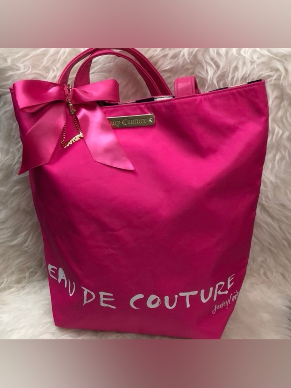 Juicy Couture" Hot Pink 'Eau De Couture' 100% Nylon Tote Bag NWT